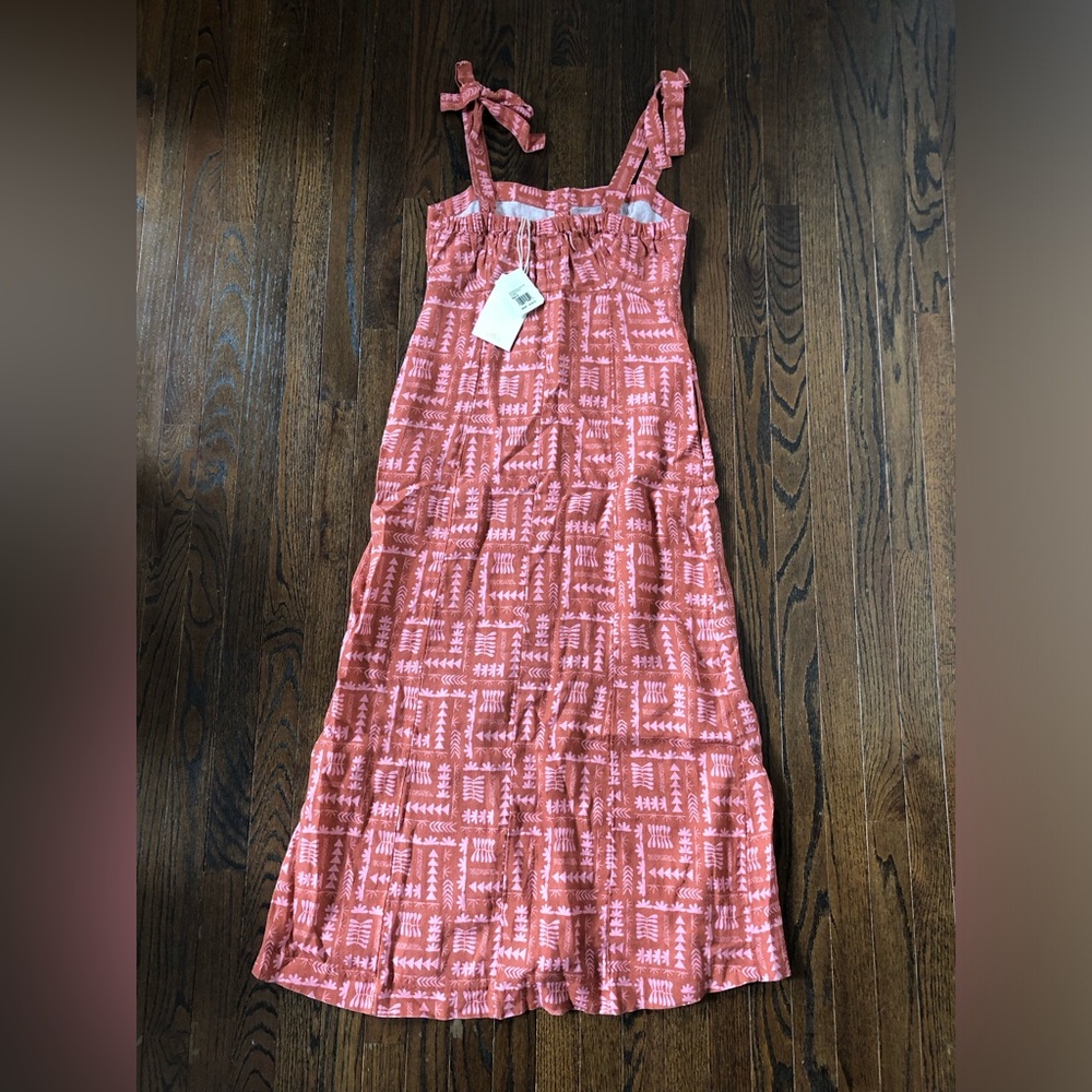 *NWT* Faherty Women's S Anna Kahalekulu Kendall Orange 100% Linen Maxi Sundress - Picture 14 of 16
